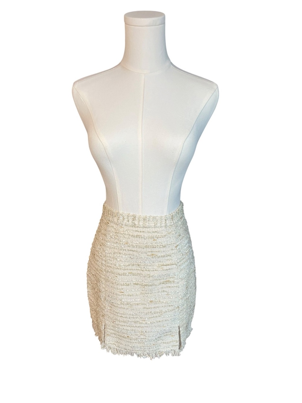 NBD Blair Skirt Manchester Ivory Metallic Tweed Mini | size XS